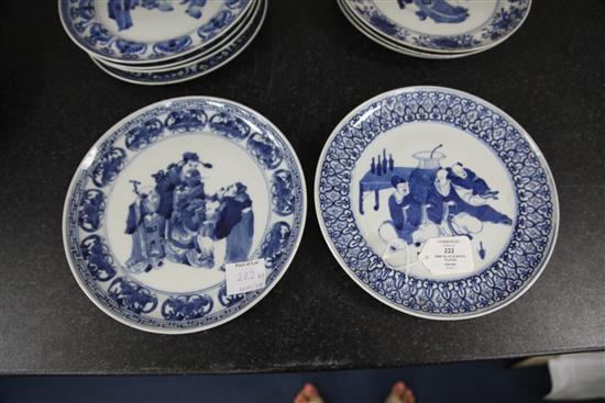 Nine Chinese blue and white plates, late 19th century, 24.5 - 25.5cm